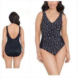 NEW Trimshaper "Jean" Ruched Polka Dot Shapewear Swimsuit Size 18 $109 Retail